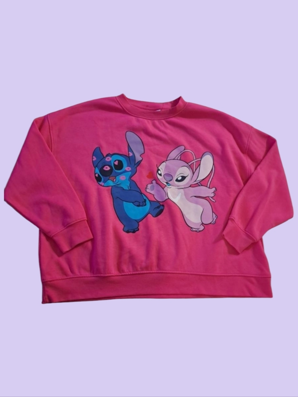 Disney's Lilo & Stitch Pink Crewneck Sweatshirt Stitch with Angel Women Size 2XL